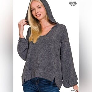 Zenana Black Oversized Balloon Sleeve Hoodie L/XL